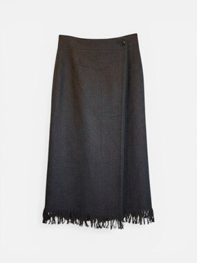 Pendleton Wool Wrap Skirt NWT Fringe Hem Dark Grey Virgin Wool USA Size 4
